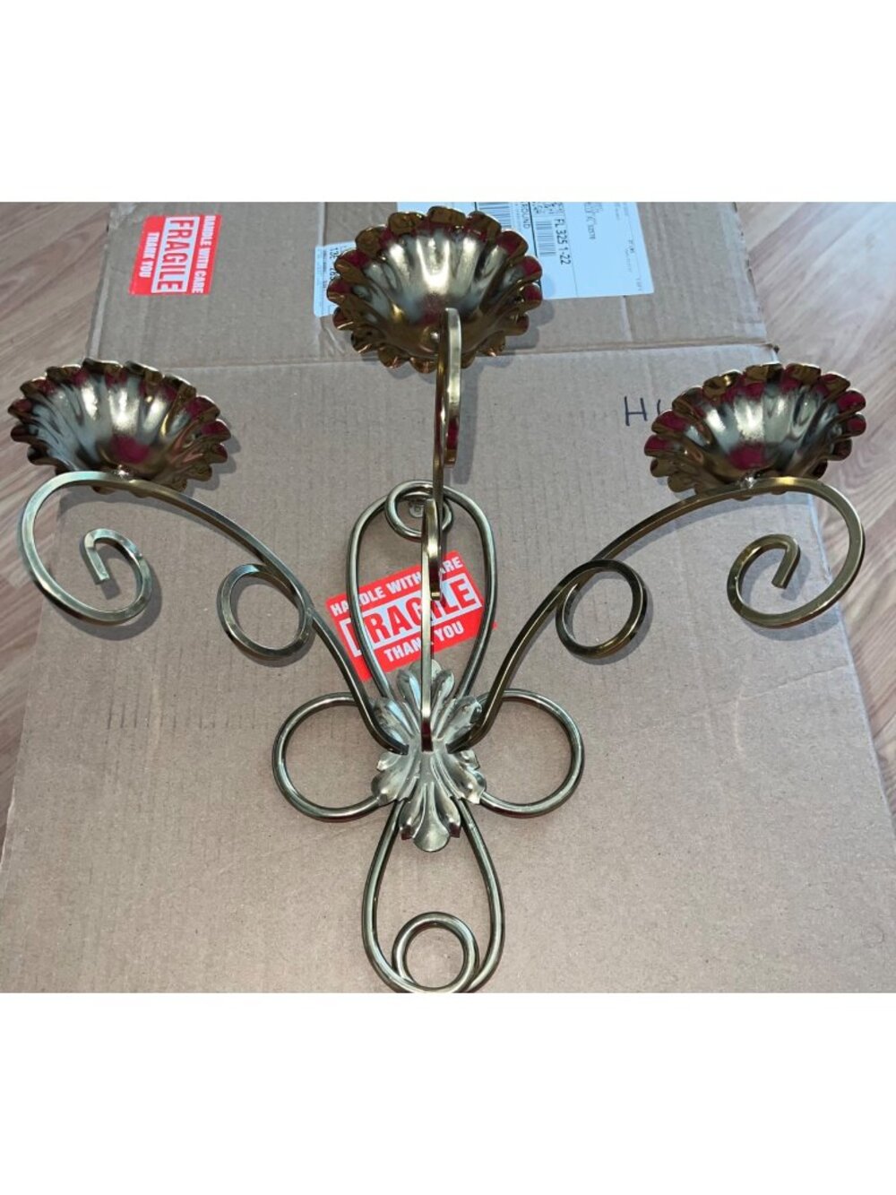 Vintage Brass 3-Arm Wall Mounted Candelabra Floral Motif Scrolled Gold Finish